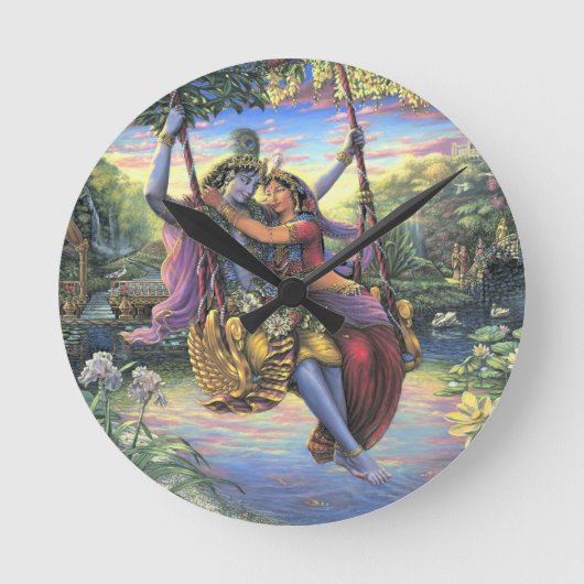 The Swing Pastime - Radha und Krishna Runde Wanduhr (Vorderseite)