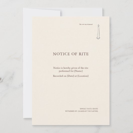 The Taper Flame- Religious Rite Notice Invitation Einladung (Vorderseite)