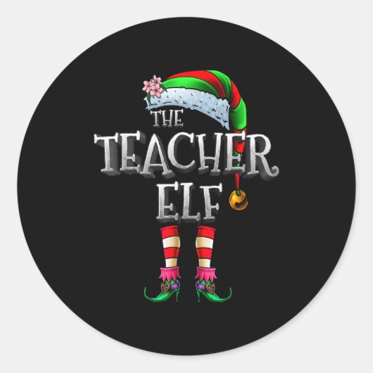 The Teacher Elf Shirt Matching Family Funny Christ Runder Aufkleber (Vorderseite)