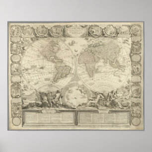 The Terrestrial Globe Vintag World Map, 1767 Poster