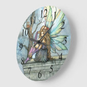 The Thinker Fairy and Owl Fantasy Art Clock Große Wanduhr (Winkel)