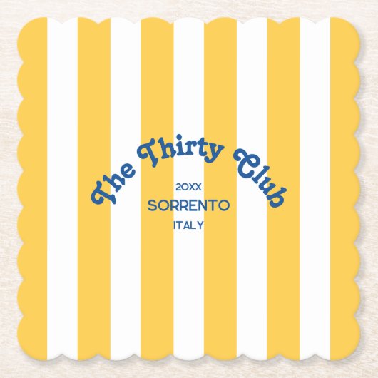 The Thirty Club Yellow Beach Stripe 30th Birthday Untersetzer (Vorderseite)
