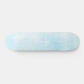 The Three Nails Cross Blue Marble Christian Skateboard (Horizontal)