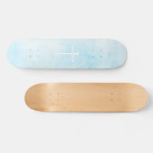 The Three Nails Cross Blue Marble Christian Skateboard (Horizontal)