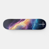 The Three Nails Cross Purple Galaxy Christian Skateboard (Horizontal)