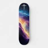 The Three Nails Cross Purple Galaxy Christian Skateboard (Vorne)