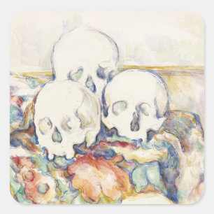 The Three Skulls von Paul Cézanne Classic Malerei Quadratischer Aufkleber