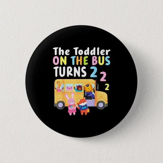 The Toddler On The Bus Turns Two Years Cute Animal Button (Vorderseite)