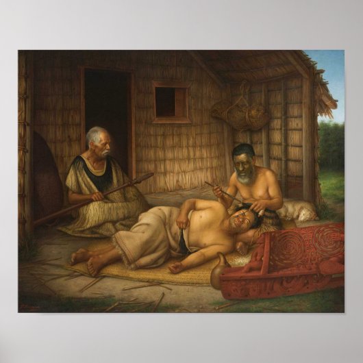 "The Tohunga-ta-moko at Work" - G. Lindauer Poster (Vorne)