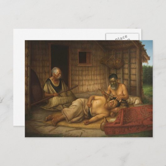 "The Tohunga-ta-moko at Work" - G. Lindauer Postkarte (Vorne/Hinten)