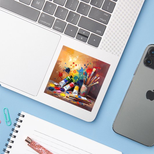 The Tools Of Imagination - Square Vinyl Aufkleber (Laptop mit iPhone)