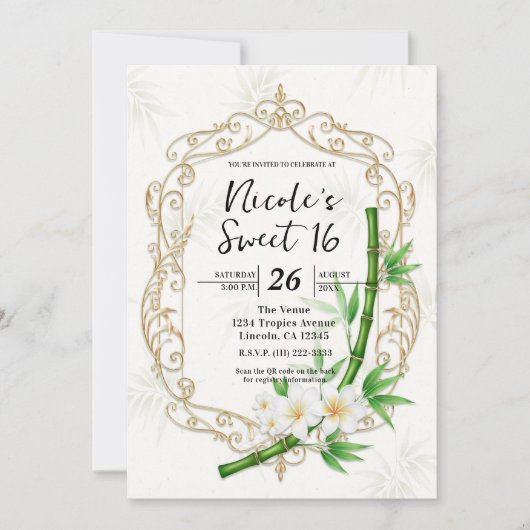 The Tropical Imperial Bamboo Garden Sweet 16 Einladung (Vorderseite)