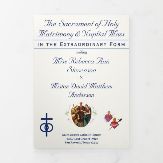 The Two Hearts Catholic Wedding Dreifach-gefaltete Programmkarte (Cover)