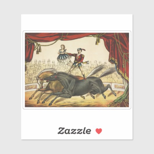The Two Horse Act, Circus Performance, Circa 1874. Aufkleber (Blatt)