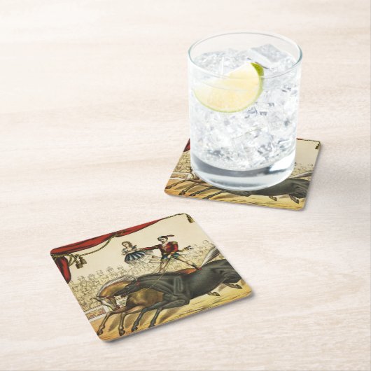 The Two Horse Act, Circus Performance, Circa 1874. Rechteckiger Pappuntersetzer (Vor Ort)