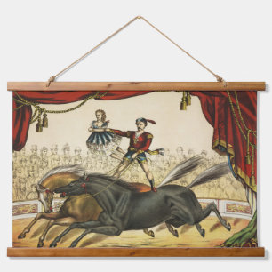 The Two Horse Act, Circus Performance, Circa 1874. Wandteppich Mit Holzrahmen