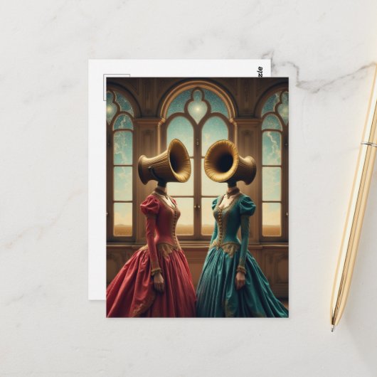 The Two Women With Alternative Heads Surreal Postkarte (Vorderseite/Rückseite Beispiel)