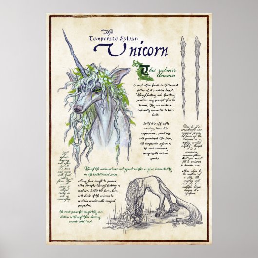 The Unicorn - Mythological Bestiary Page Poster (Vorne)