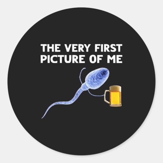The Very First Cture Of Me Funny Sperm Holding Bee Runder Aufkleber (Vorderseite)