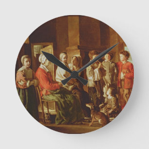 The Visit to the Grandmother (oil on canvas) Runde Wanduhr