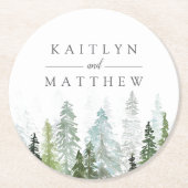 The Watercolor Pine Tree Forest Wedding Collection Runder Pappuntersetzer (Vorderseite)