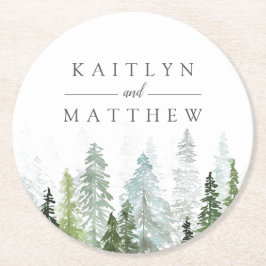 The Watercolor Pine Tree Forest Wedding Collection Runder Pappuntersetzer