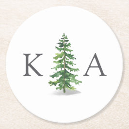 The Watercolor Pine Tree Forest Wedding Collection Runder Pappuntersetzer