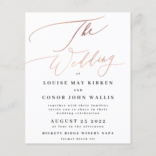 The Wedding Budget Rose Gold Foil Elegant Invite Flyer (Vorne)