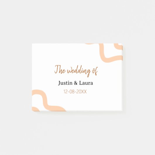 The wedding of add bride groom name date peach post-it klebezettel (Vorderseite)