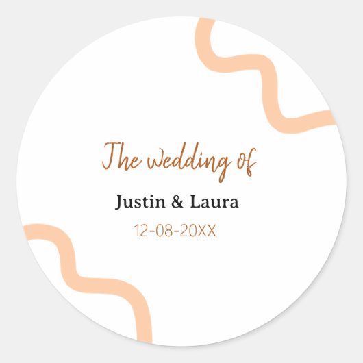 The wedding of add bride groom name date peach runder aufkleber (Vorderseite)