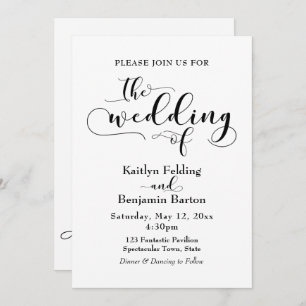 "The Wedding of" Schwarze Typografie, einfach, ele Einladung