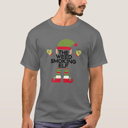 The Weed Rrauking Elf Funny Edibles Weihnachts-Par T-Shirt (Vorderseite)