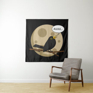 The Werebird - Blackbird Howling at the Moon Comic Wandteppich