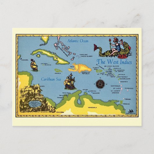 The West Indies Map Postcard Postkarte (Vorderseite)