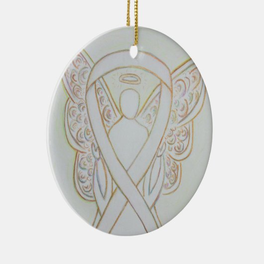 The White Awareness Ribbon Angel Custom Art Orname Keramikornament (Rechts)