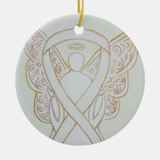 The White Awareness Ribbon Angel Custom Art Orname Keramikornament (Vorne)
