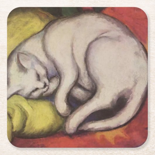 "The White Cat" von Franz Marc Rechteckiger Pappuntersetzer (Vorderseite)