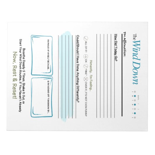 The WIND DOWN – 5-Minute Evening Journal Notepad Notizblock (Vorderseite)