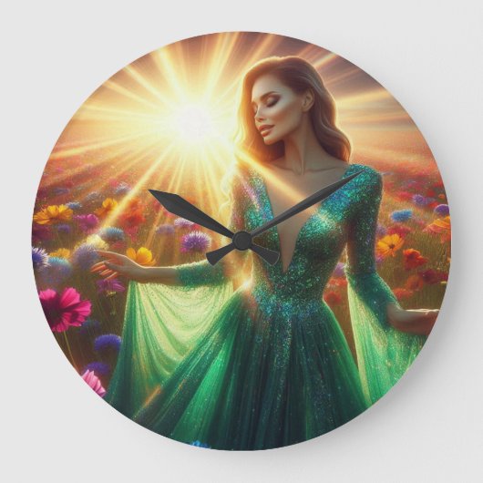 The Woman in the Green Dress on a Large Wall Clock Große Wanduhr (Vorderseite)