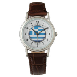 The Women's Greece Flag Classic Brown Leather Watc Armbanduhr