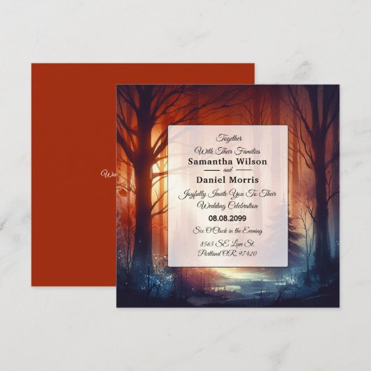 The Woodland Spell of Falling Leaves Wedding Einladung (Vorne/Hinten)