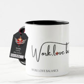 The WORK LOVE BALANCE script w/compass heart mini Tasse
