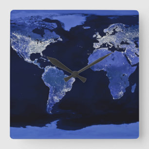 The World at Night - Map, Space Quadratische Wanduhr