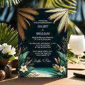 The Wreath Palm Tree Beach Green And Gold Wedding Einladung