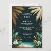 The Wreath Palm Tree Beach Green And Gold Wedding Einladung (Vorderseite)