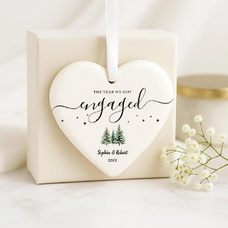 The Year We Got Engaged Christmas Tree Personalize Keramik Ornament