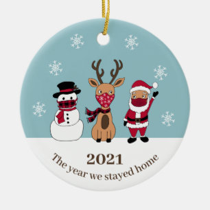 The Year We Stayed Home Funny Santa Reindeer Keramik Ornament