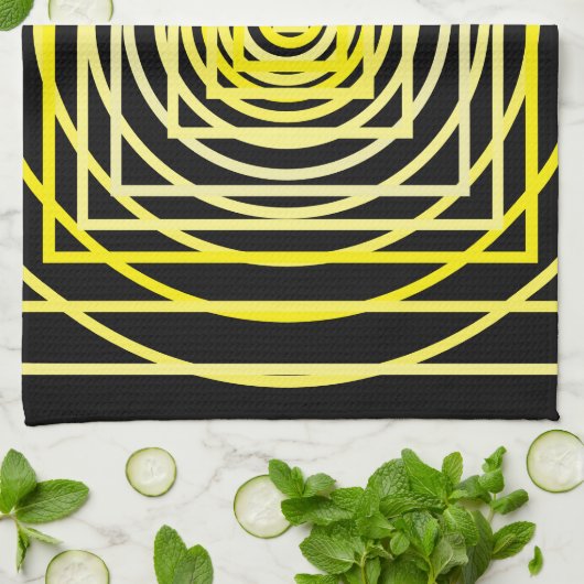 The Yellow Geometric Circle Square Black Geschirrtuch (Gefaltet)