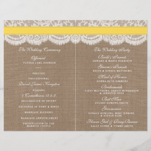 The Yellow Sand Dollar Wedding Programme (Rückseite)