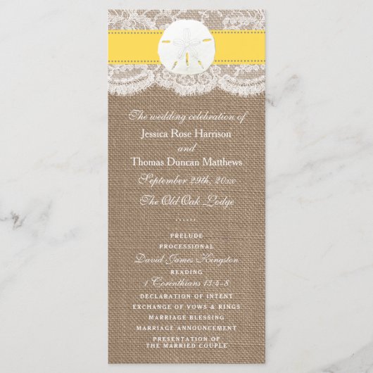 The Yellow Sand Dollar Wedding Programme (Vorderseite)
